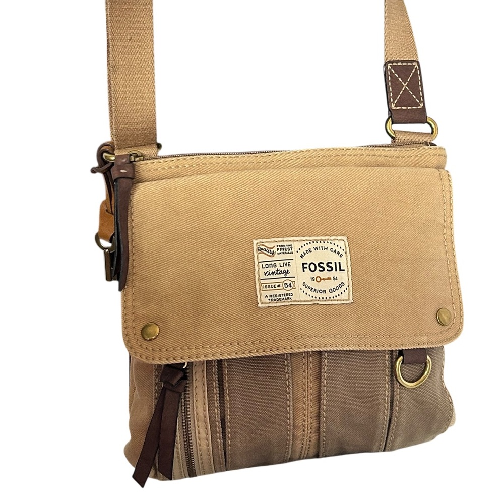 Fossil Maddox Long Live Vintage 1954 Crossbody Bag Purse Two Tone Canvas - Picture 2 of 16